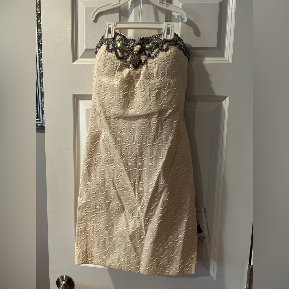 Daisy Cream Strapless Dress with Beaded Neckline